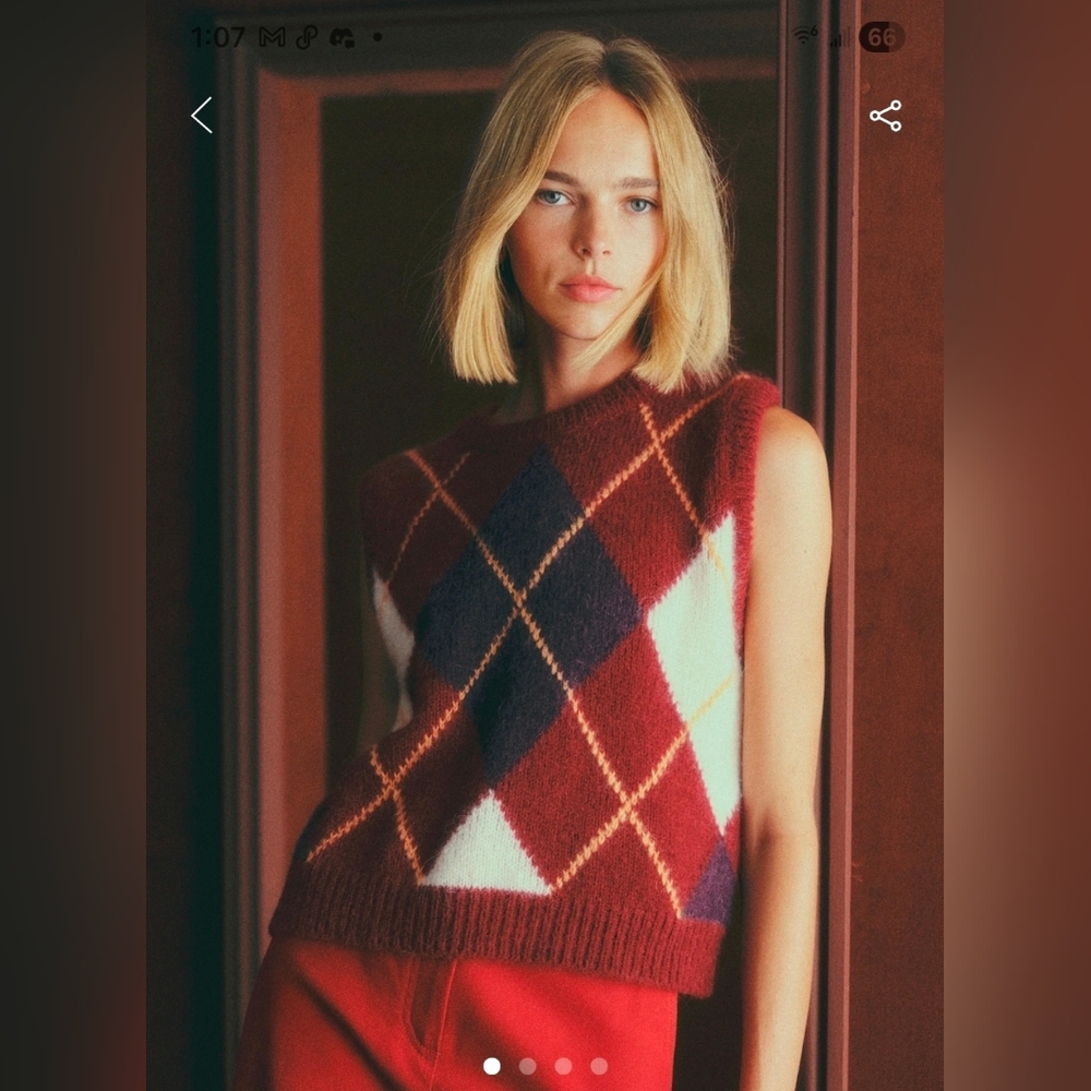 Sezane Philly Sleeveless Sweater Vest - Burgundy and Cream - Size M